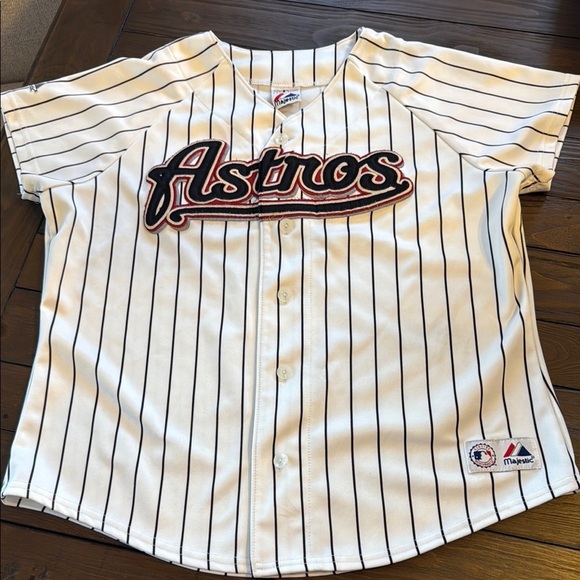 Majestic Houston Astros White and Black Pinstripe Jersey y2k vintage - Picture 1 of 8